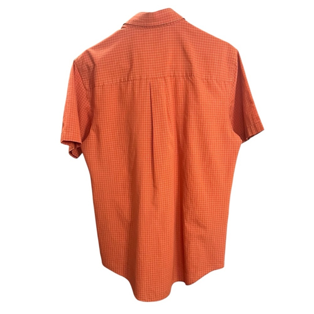 VAN HEUSEN Orange Checkered Casual Button Down Shirt Short Sleeve Classic Fit M - Picture 2 of 8